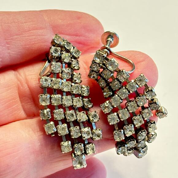 Screwback earrings vintage crystal dangles Art Deco era jewelry old Hollywood - Picture 6 of 6